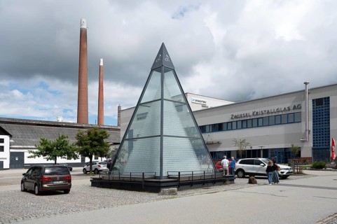 Zwiesel Kristallglas AG, the glass pyramid in front of the company, Zwiesel, Lower Bavaria,