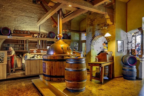Interior with brewing kettle, brewery inn, Irseer Klosterbräu, Irsee, Bavaria, Germany, Europe