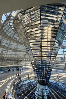 The dome of the Reichstag in Berlin. The architect Sir Norman Foster designed the steel and glass