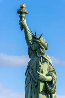 Detail replica of the Statue of Liberty by Frédéric Auguste Bartholdi at the roundabout in the Rte
