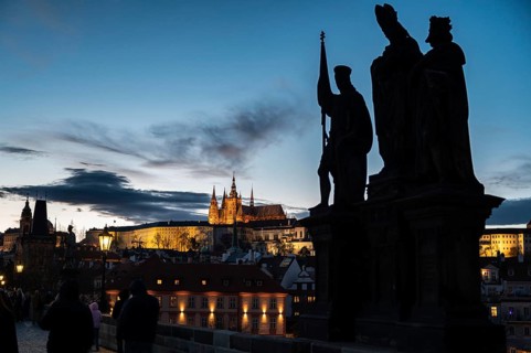 PRAGUE, CZECHIA - MARCH 25, 2023: Prague Castle Hradczany view from Charles Bridge