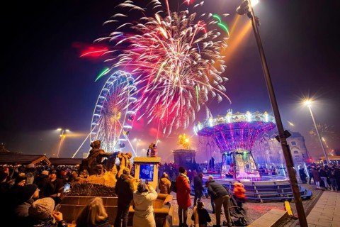 New Year's Eve at the Augustusmarkt in Dresden, on the Neustädter Markt at the Golden Horseman.