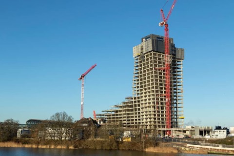 Elbtower construction project halted due to insolvency, construction site of the unfinished
