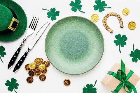 Flat lay plate cutlery st patrick day