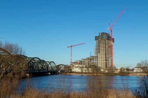 Elbtower construction project halted due to insolvency, construction site of the unfinished