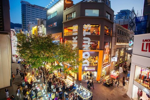 Seoul, South Korea, October 23, 2014: Myeong-dong is a vibrant shopping and tourism district in