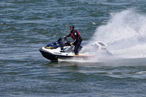 Police patrol with a water scooter, Saint Lawrence River, Montreal, Province of Quebec, Canada,