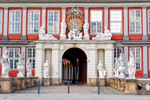 Gate with sculptures, Princely Residence Palace, Wolfenbüttel, Lower Saxony, Guelph Castle,