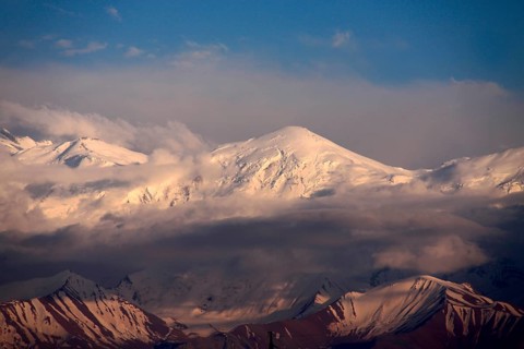 Snow peak in the northern part of the Pamir Mountains near Sary Tash Kyrgyzstan