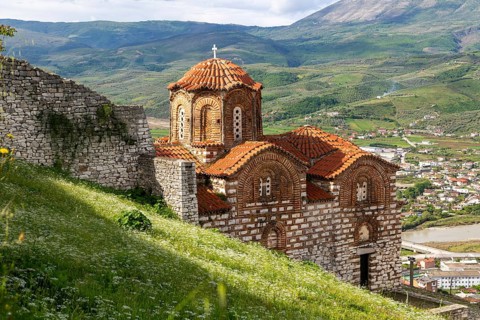 Byzantine architecture of Holy Trinity church, Citadel of Berat Castle, UNESCO World Heritage Site,