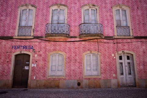 Azulejos, tiles, tile decoration, house facade, pink, pink, Silves, Algarve, Portugal, Europe