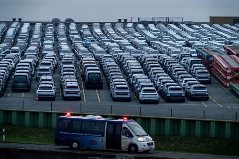 Parking space for import vehicles, hundreds of Hyundai Ioniq, electric cars, waiting for onward