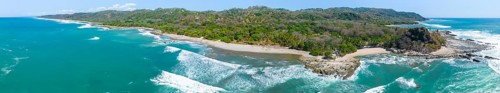Aerial view, sandy beach and coast with waves, Playa Santa Teresa, Costa Rica, Central America