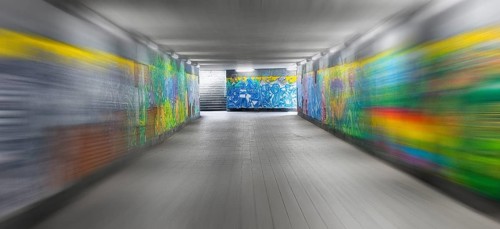 Art project by Martin Blumöhr, zoom effect, pedestrian subway Niwenhaus, Dom-Pedro-Straße, Munich,