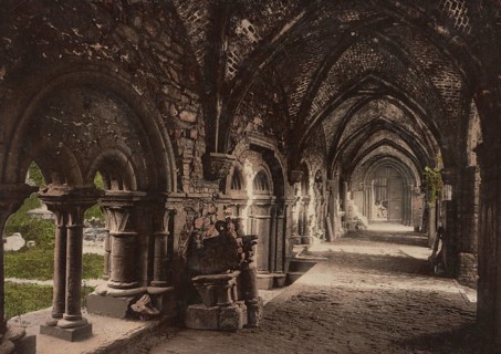 Ghent. Abbey of St Bavon. The cloister, Belgium, Historical, digitally restored reproduction from a