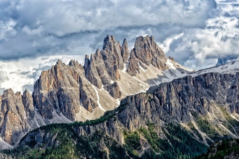 Croda da Lago massif, north side, view from the ascent to the Rifugio Rif Giussani, Dolomites,