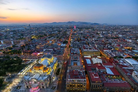 Panoramic view of Mexico City from the observation deck at the top of Latin American Tower (Torre