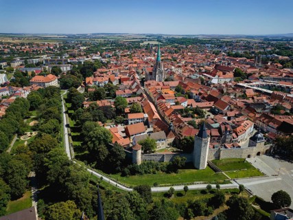 A bird's eye view of the old town centre of Mühlhausen