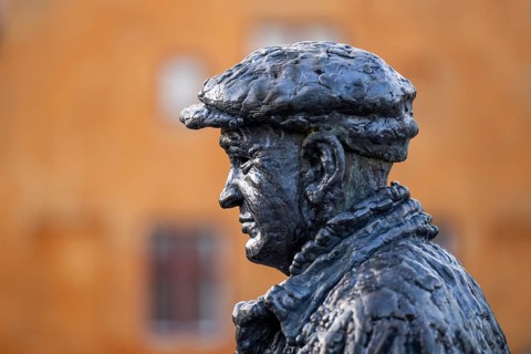 B&W Worker, sculpture by Jens Galschiøt, Børnehusbroen, Christianshavns Kanal, Copenhagen, Denmark,