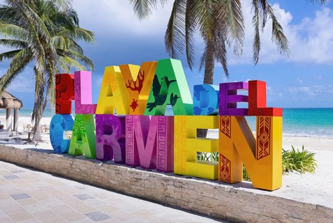 Playa Del Carmen, Quintana Roo, Mexico, September 10, 2021: Scenic beaches, playas, and hotels of