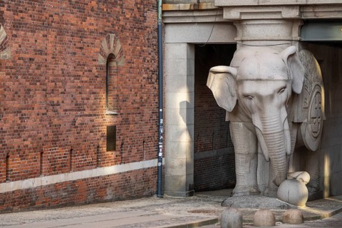 Monumental stone elephant, elephant gate or elephant portal or Elefantporten, by architect Vilhelm