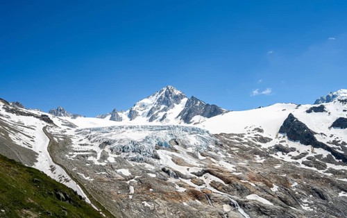High alpine mountain landscape, summit of the Aiguille de Chardonnet and Glacier du Tour, glaciers