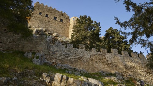 Morning light, St John's Fortress, Ascent to the Acropolis, Lindos, Rhodes, Dodecanese, Greek
