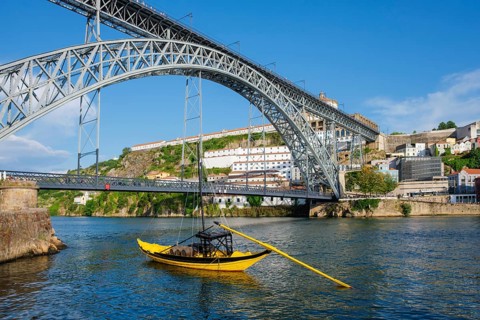 View of Vila Nova de Gaia city with Mosteiro da Serra do Pilar monastery and Dom Luis I bridge over