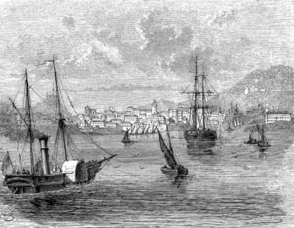 View of Corfu in the Mediterranean, Greece, in 1869, Historical, digital reproduction of an
