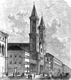 Ludwigskirche in Munich, St Ludwig, Ludwigstraße, double tower, 19th century, building, pedestrian,