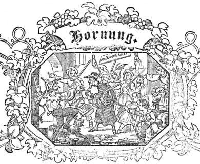 Month of Hornung or February, festival with parade and disguise, drummers, children, men, woman,