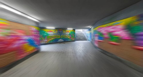 Art project by Martin Blumöhr, zoom effect, pedestrian subway Niwenhaus, Dom-Pedro-Straße, Munich,