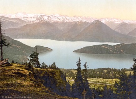 Rigi Rothhorn, View of Vitznau and the Alps, Rigi, Switzerland, Historic, digitally restored
