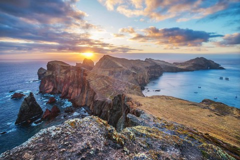 Madeira Island scenic rugged landscape, Ponta do Sao Lourenco cape on sunrise, Abismo viewpoint.