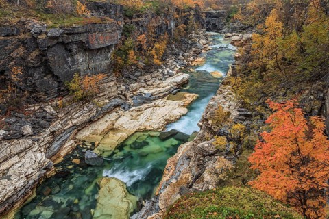 Gorge, canyon, river, rapids, autumn, autumn colours, Abisko Canyon, Abisko National Park, Laponia,