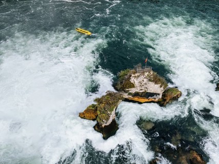 Aerial view of the Rhine Falls, Neuhausen, Canton Schaffhausen, Switzerland, Europe
