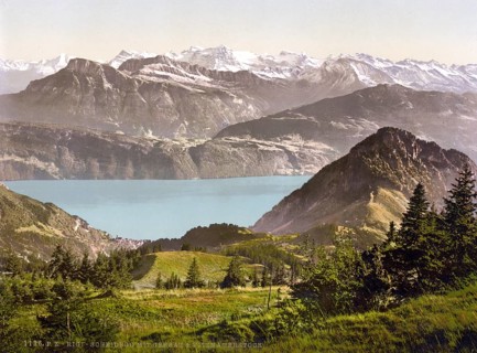 Scheidegg, with Gersau and Vitznauer Stock, Rigi, Switzerland, Historic, digitally restored