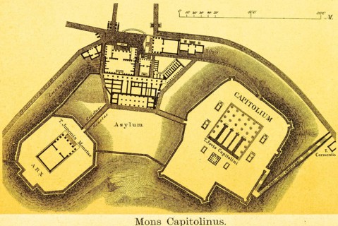Floor plan of Mons Capitolinus, Capitoline Hill, Hill of the Capitol with scale, religious centre