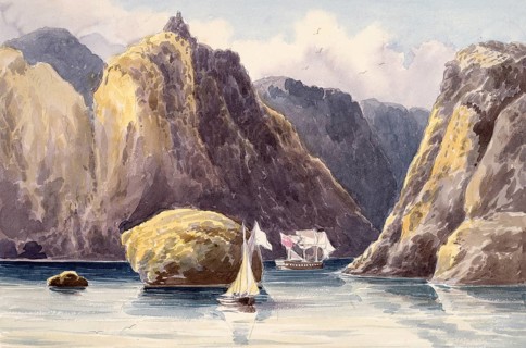 Strait, Passage in the Azores, Portugal, digital reproduction of a painting by Charles Hamilton