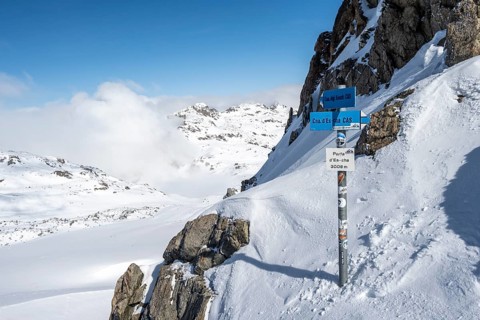 Scharte Porta d'Es-cha, ski tour Bündner Haute Route, Albula Alps, Rhaetian Alps, Grisons, Eastern