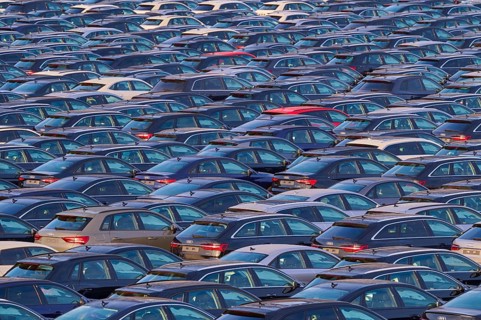 Large number of cars on assembly point, Brand Audi, Germany, Europe