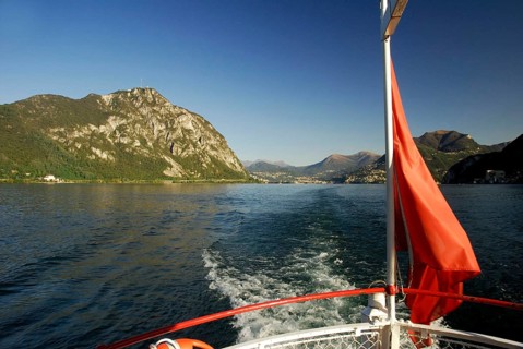 Excursion boat, Lago di, Lake Lugano, Monte Bre, Lugano, Ticino, Switzerland, Europe