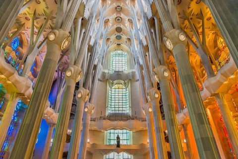 Interior of the Familia Sagrada, religion, Christianity, by the architect Antonio Gaudi in