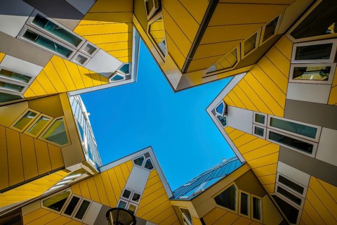 ROTTERDAM, NETHERLANDS, MAY 11, 2017: Cube houses innovative cube-shaped houses by architect Piet