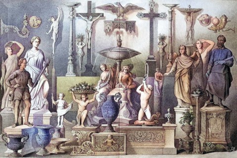 Zinc cast ornaments from the zinc foundry of L. Weber in Leipzig, Germany, 1880, Historic,