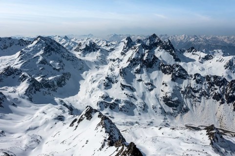 Aerial view, mountains in winter, Sellraintal, Kühtai, Tyrol, Austria, Europe