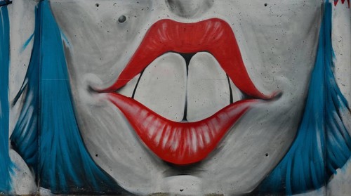Graffito, mouth, Ibiza Town, Ibiza, Balearic Islands, Spain, Europe
