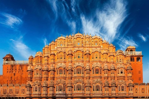 Famous Rajasthan Indian landmark, Hawa Mahal palace (Palace of the Winds), Jaipur, Rajasthan,