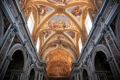 Ceiling of the church in the Certosa di San Martino on Vomero above Naples, Campania, Italy, Europe