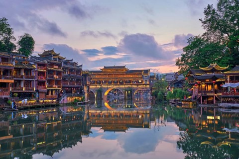 Chinese tourist attraction destination, Feng Huang Ancient Town (Phoenix Ancient Town) on Tuo Jiang